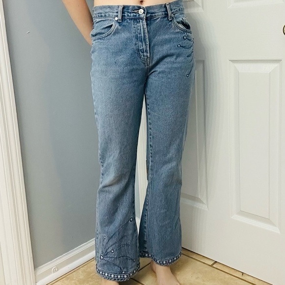 Y2K Jeans Bootcut Light Blue Denim Cotton Embroidered Vintage Casual 7 Waist 30 - Picture 7 of 7